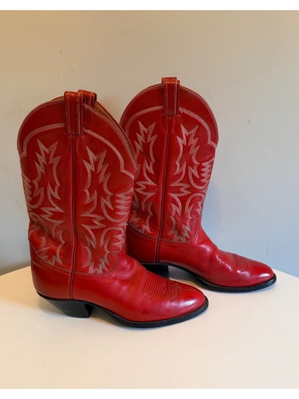 Vintage Tony Lama Red Leather Cowboy Boots Men's Size 10 D Black Label USA